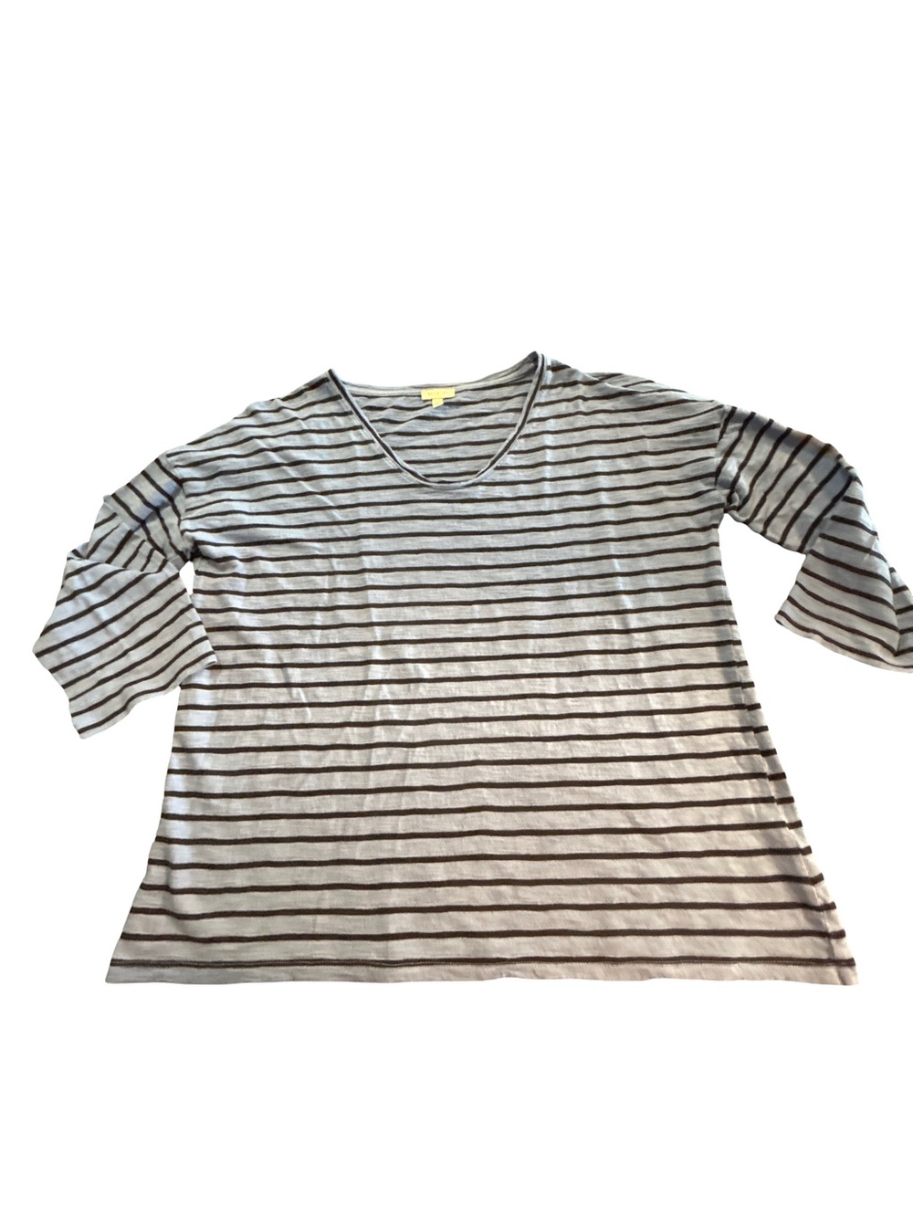Talbots Blue & Black Striped Long Sleeve Tee 100% Cotton Relaxed Fit Size L